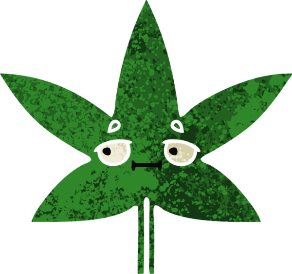 Bir insan tarafından çizilmiş marihuana yaprağının retro çizim tarzı karikatürü