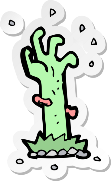 Bir insan tarafından çizilmiş bir zombi çizgi filminin çıkartması.