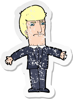 Bir insan tarafından çizilmiş kızgın bir karikatürün gerilimli çıkartması.