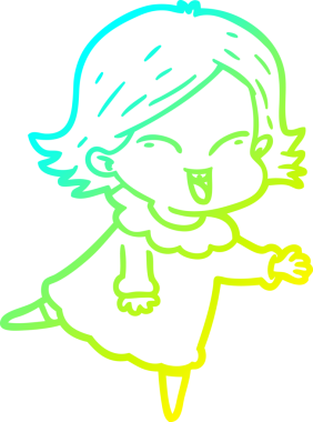 Bir insan tarafından çizilmiş mutlu çizgi film kızı çizimi.