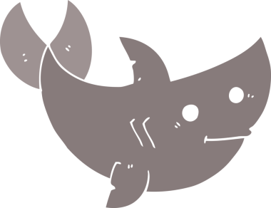 Düz renkli çizgi film köpekbalığı bir insan tarafından çizilmiş.