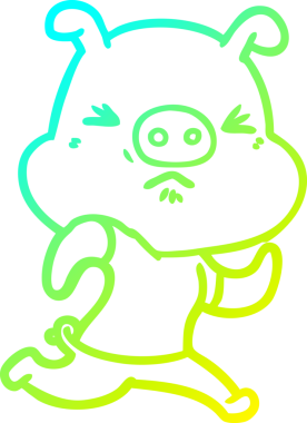 Bir insan tarafından çizilmiş bir tişört giymiş kızgın bir domuzun soğuk çizgi çizimi.