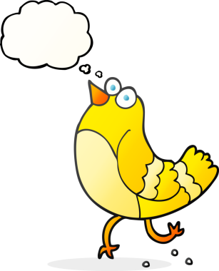 Bir insan tarafından çizilmiş serbest çizim balon karikatür kuşu.