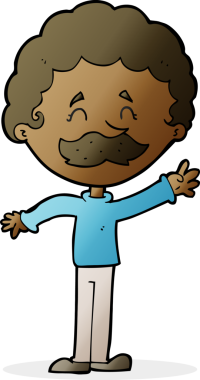 Bir insan tarafından çizilmiş bıyıklı bir çizgi film adamı.