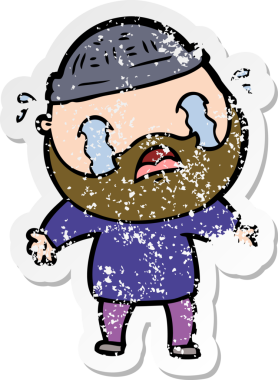 Bir insan tarafından çizilmiş ağlayan sakallı bir adamın sıkıntılı çıkartması.