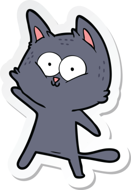 Bir insan tarafından çizilmiş çizgi film kedisinin çıkartması.