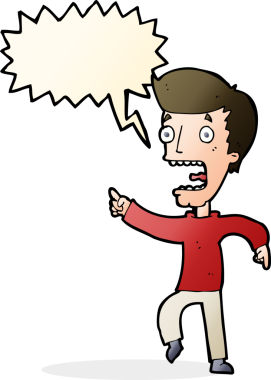 Bir insan tarafından çizilmiş, konuşma balonuyla dehşete düşmüş bir adam.