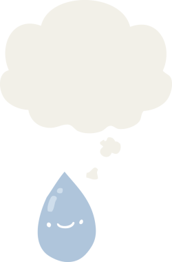 Düşünce baloncuğu olan karikatür yağmur damlası insan tarafından çizilmiş.