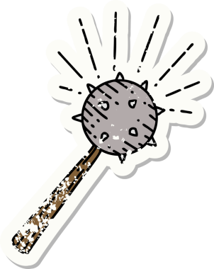 Bir insanın çizdiği eski dövme stili ortaçağ topuzu çıkartması.