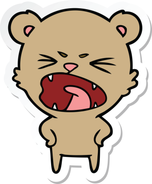 Bir insan tarafından çizilmiş kızgın bir çizgi film ayısının çıkartması.