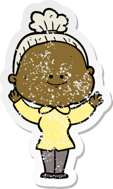 Bir insan tarafından çizilmiş mutlu, yaşlı bir kadının sıkıntılı çıkartması.