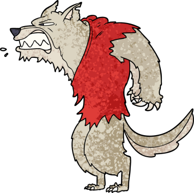 Bir insan tarafından çizilmiş kızgın kurt adam çizgi filmi.