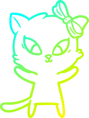 Bir insan tarafından çizilen çizgi film kedisinin soğuk gradyan çizgisi.