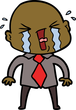 Bir insan tarafından çizilmiş ağlayan kel bir adam.