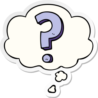 insan tarafından çizilmiş bir çıkartma olarak düşünce baloncuğu ile çizgi film soru işareti