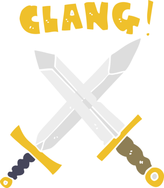 Bir insan tarafından çizilmiş düz renkli kılıç dövüşü.