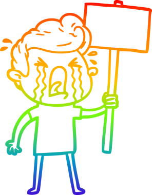 Bir insan tarafından çizilmiş ağlayan bir adamın çizdiği gökkuşağı gradyan çizgisi.