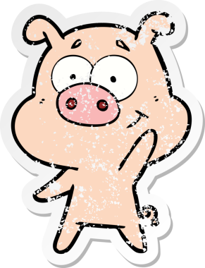 Bir insan tarafından çizilmiş mutlu çizgi film domuzunun sıkıntılı çıkartması.