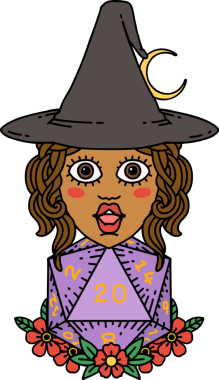 Retro Dövme Tarzı İnsan Cadı Doğal 20 zar atışıyla Bir insan tarafından çizilmiş