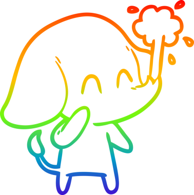 Gökkuşağı gradyan çizgisi insan tarafından çizilmiş su püskürten şirin bir fil çizimi.