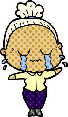 Bir insan tarafından çizilmiş ağlayan yaşlı kadın çizgi filmi.