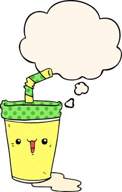 Bir insan tarafından çizilmiş çizgi roman tarzı düşünce baloncuklu tatlı bir soda.