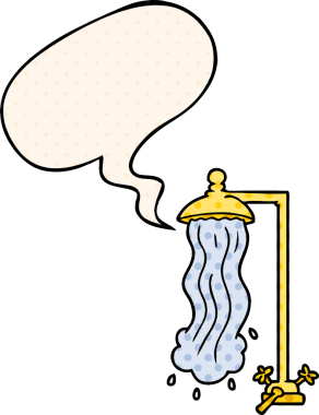 Bir insan tarafından çizilmiş çizgi roman tarzında konuşma baloncuğu olan bir çizgi film duşu.