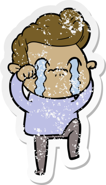 Bir insan tarafından çizilmiş ağlayan bir karikatürcünün sıkıntılı çıkartması.