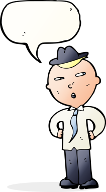 Bir insan tarafından çizilmiş konuşma balonlu şapkalı bir çizgi film adamı.