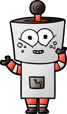 Bir insan tarafından çizilmiş mutlu robot el sallaması.