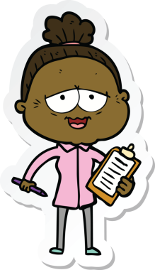 Bir insan tarafından çizilmiş mutlu yaşlı bir kadının çıkartması.