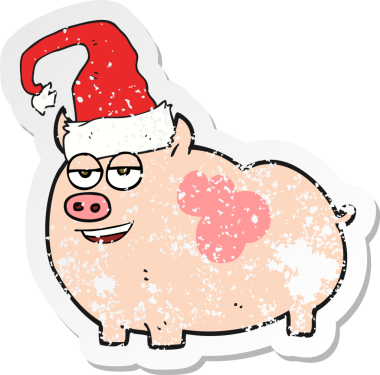 Bir insan tarafından çizilmiş bir Noel domuzu çizgi filminin gerilimli etiketi.