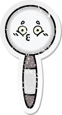 Bir insan tarafından çizilmiş sevimli bir çizgi film büyüteçinin sıkıntılı çıkartması.