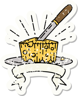 Bir insan tarafından çizilmiş eski bir dövme stili peynir çıkartması.