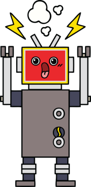 Bir insan tarafından çizilen robot arızasının sevimli karikatürü.