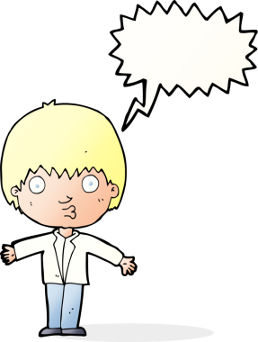 Bir insan tarafından çizilen konuşma baloncuğu ile büyülenmiş çocuk.