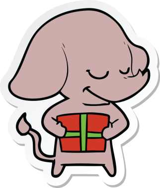 Bir insan tarafından çizilmiş gülümseyen bir filin çıkartması.