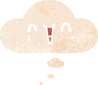 Mutlu çizgi film yüzü, insan tarafından çizilmiş grunge dertli retro tarzı ile düşünce baloncuğu