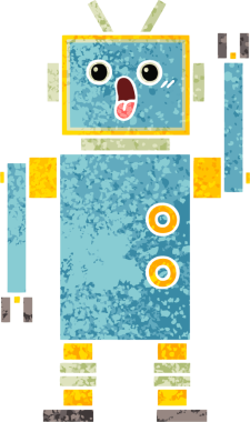 Bir insan tarafından çizilmiş bir robotun retro çizim tarzı karikatürü