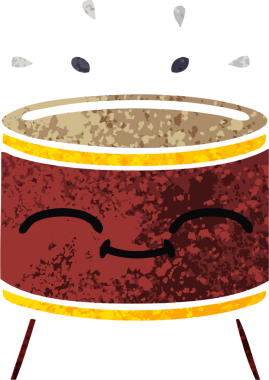 Bir insan tarafından çizilmiş davulun retro çizim tarzı karikatürü