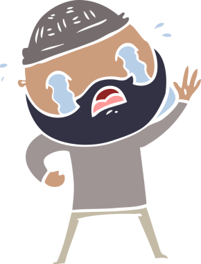 Düz renkli çizgi film sakallı adam bir insan tarafından çizilmiş ve ağlıyordu.