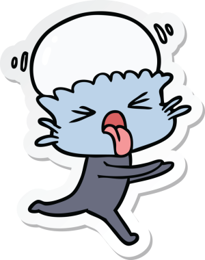 Bir insan tarafından çizilmiş garip bir uzaylı çizgi film çıkartması.