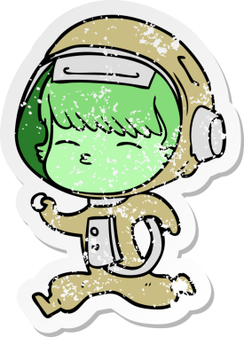 Bir insan tarafından çizilmiş garip koşu astronotunun sıkıntılı çıkartması.