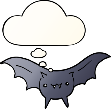 Düşünce baloncuğu olan karikatür yarasası bir insan tarafından çizilmiş.