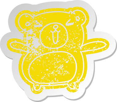 Sıkıntılı eski çizgi film çıkartması Kawaii bir insan tarafından çizilmiş sevimli oyuncak ayı.