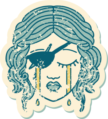 Bir insan tarafından çizilmiş ağlayan, düzenbaz bir insan karakterinin grunge çıkartması.