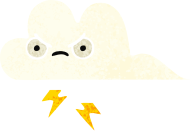 Bir insan tarafından çizilmiş bir gök gürültüsü bulutunun retro çizim tarzı karikatürü