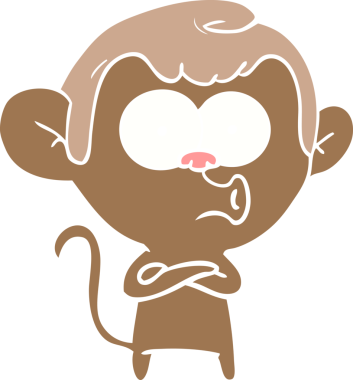 Bir insan tarafından çizilmiş düz renkli çizgi film öten maymun.