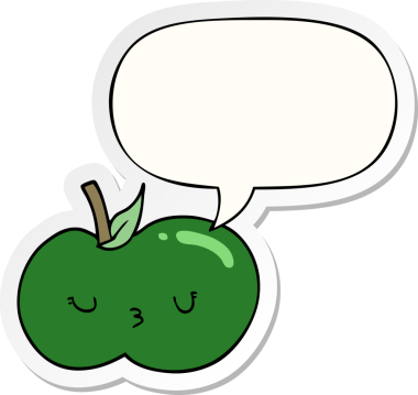Bir insan tarafından çizilmiş konuşma kabarcığı etiketli şirin bir elma.