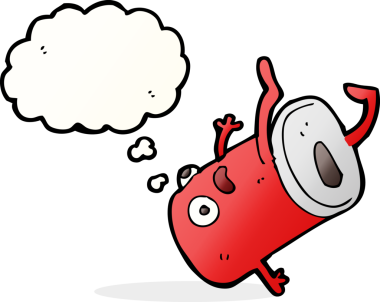 Bir insan tarafından çizilmiş düşünce baloncuğu olan eski bir içki kutusu.